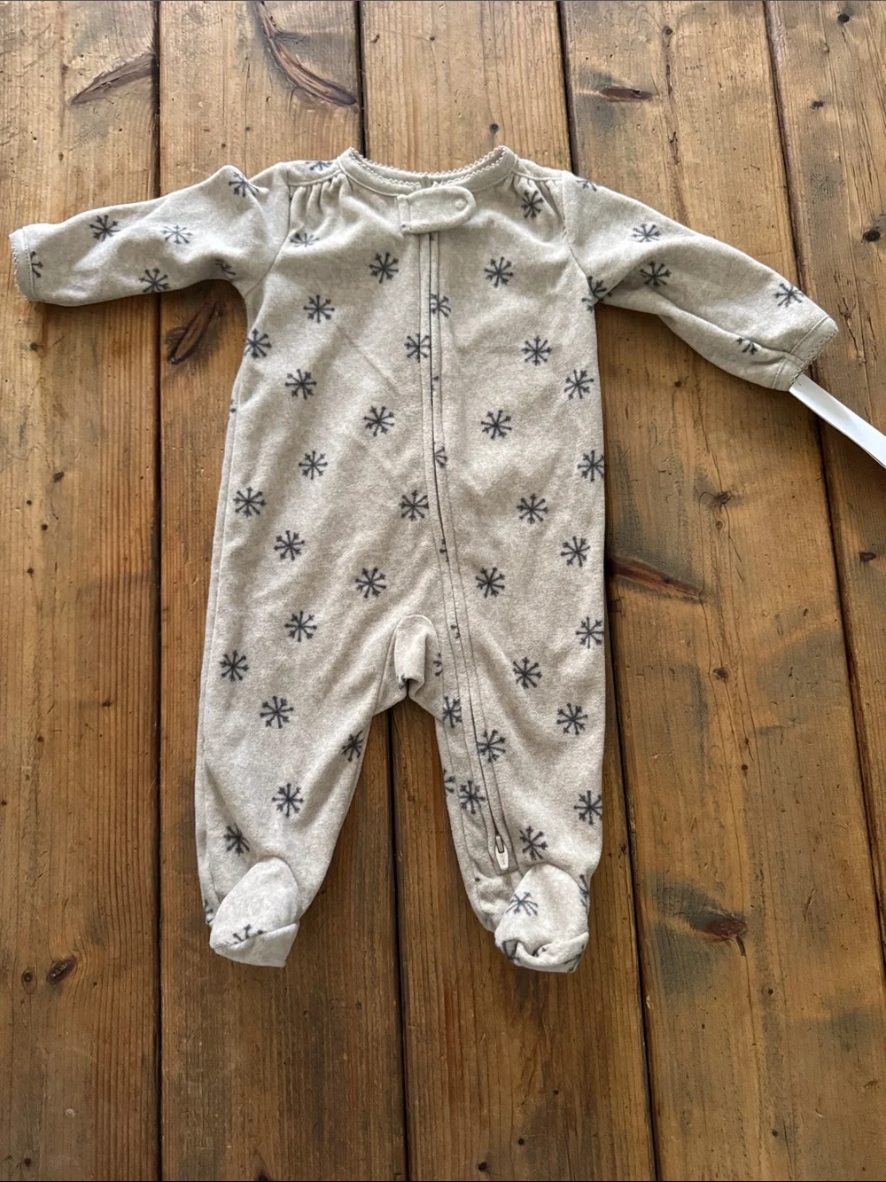 Carter's Cream Footed One-Piece with Gray Snowflake Print